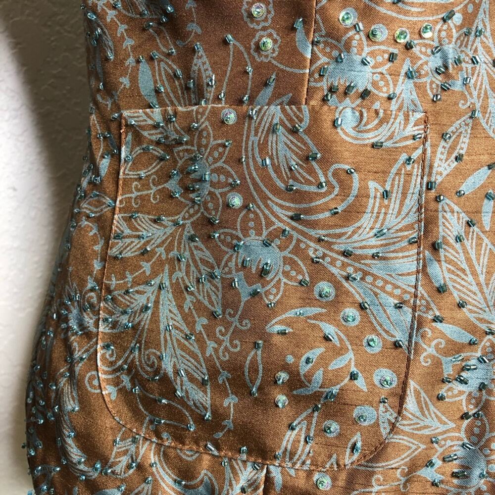 Victor Costa brown blue floral beaded rhinestone button blazer jacket size 6 - Picture 4 of 15